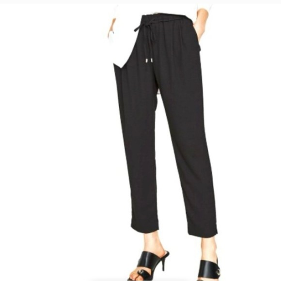 Zara tapered leg flowy pants-elastic waistband with drawstring-black-size M US - Picture 2 of 11